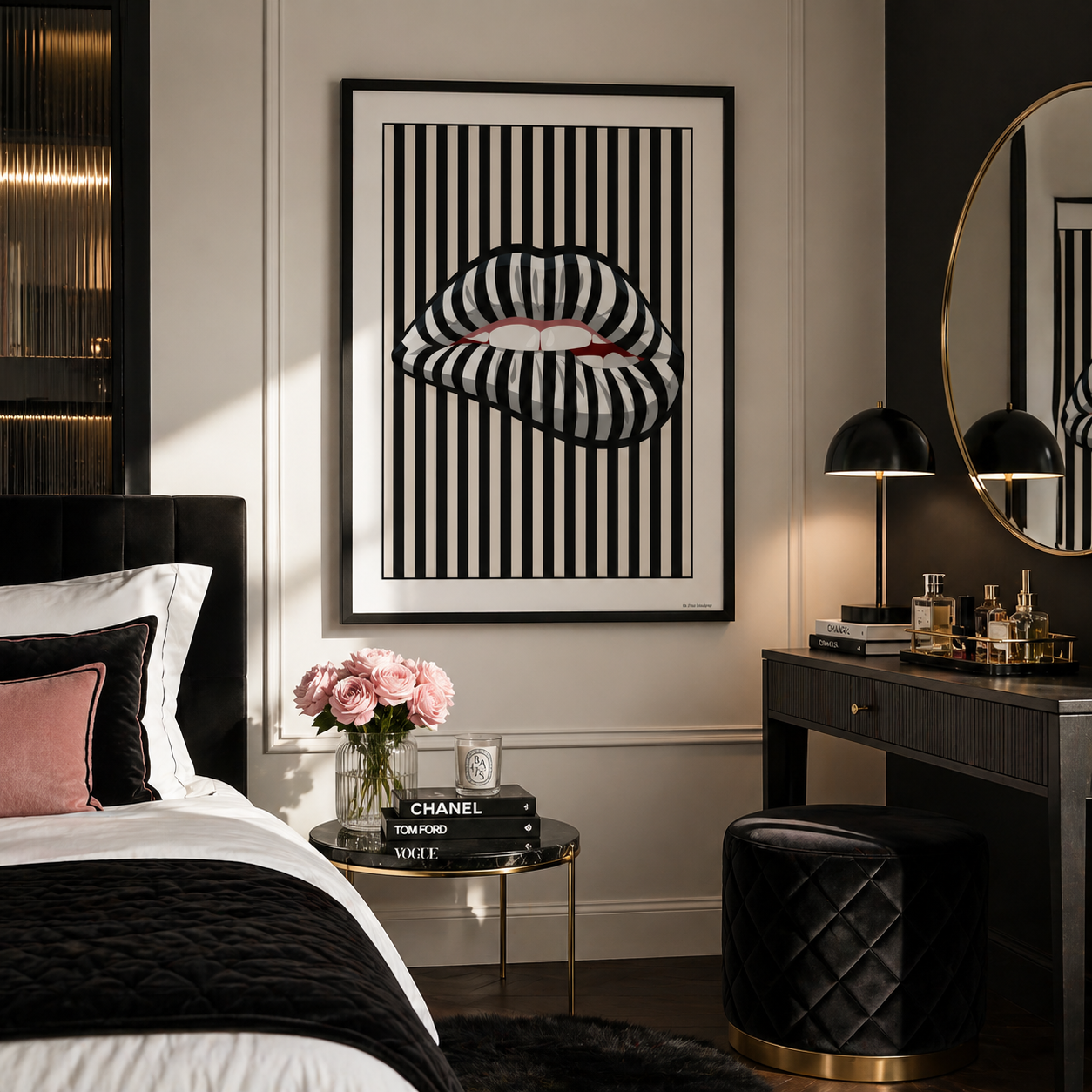 Black and White Lips Wall Art Print