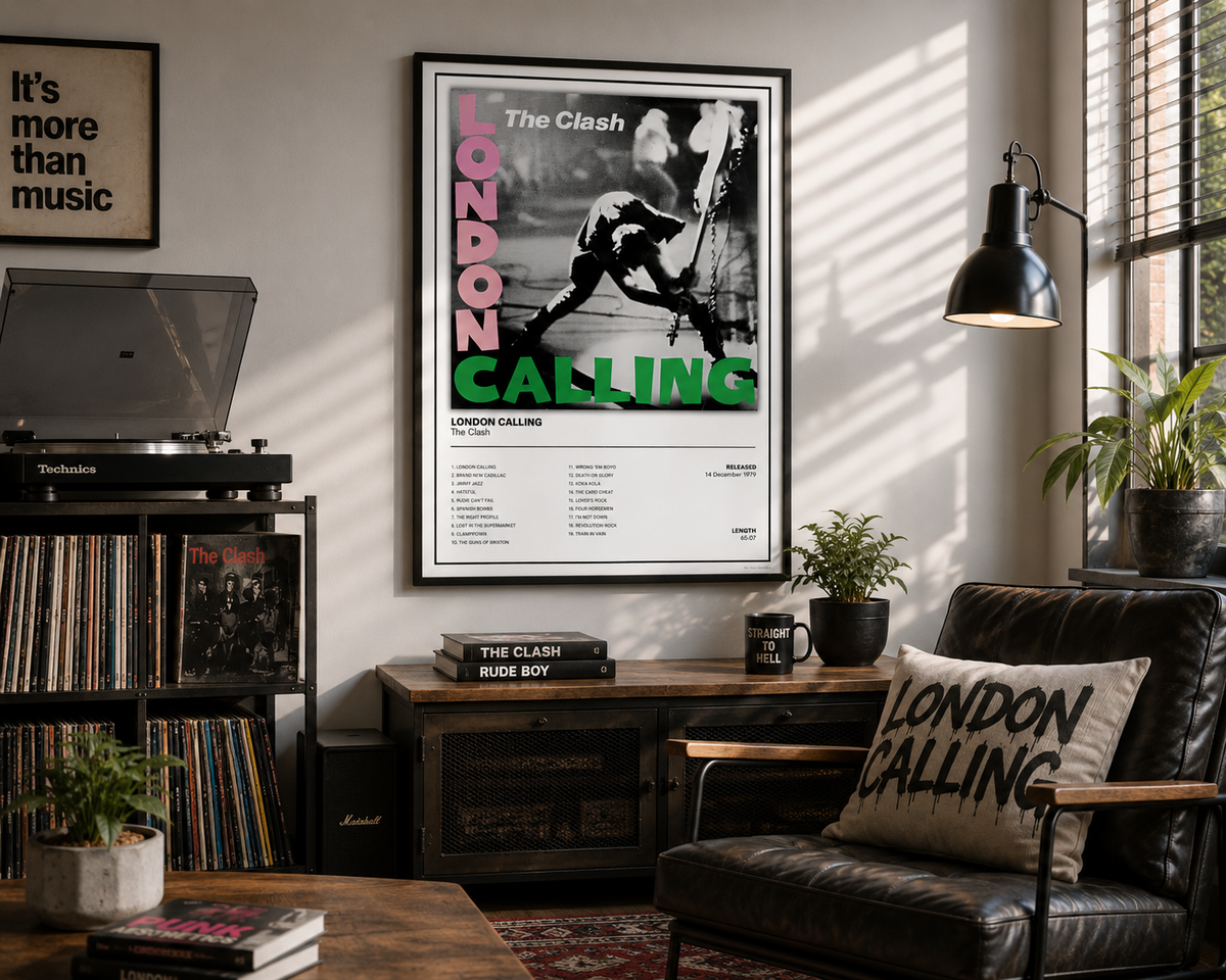 The Clash London Calling punk rock music print framed on neutral wall