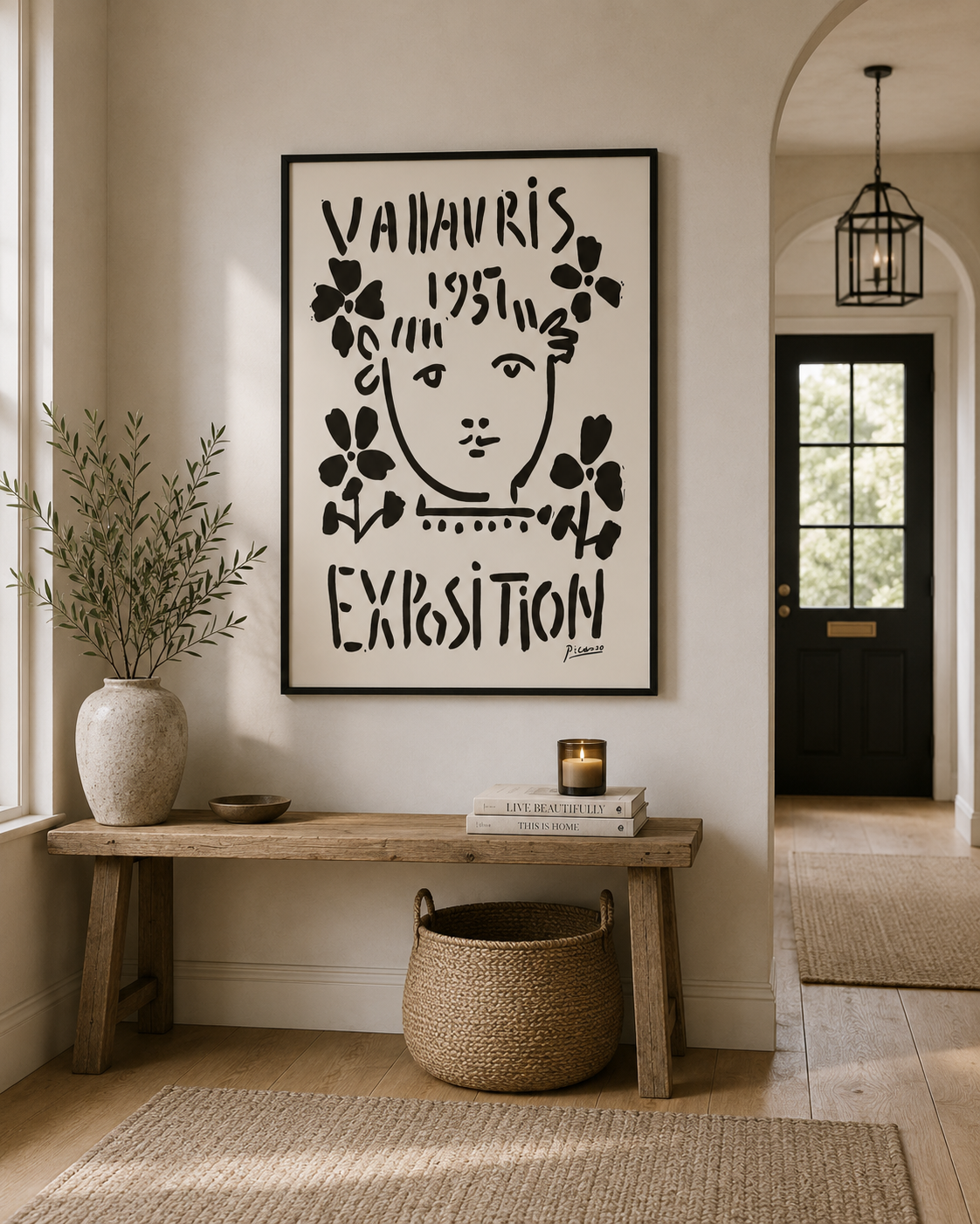 Picasso Vallauris abstract black and cream wall art styled in a neutral modern interior