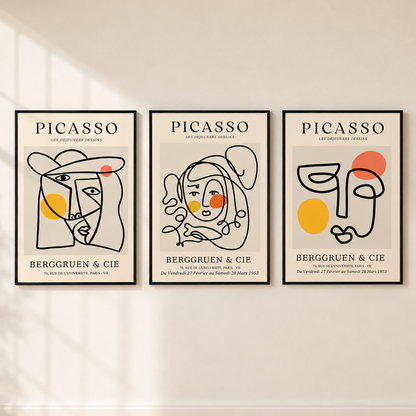 Picasso Les Déjeuners prints set of 3 with abstract line art portraits and colourful accents