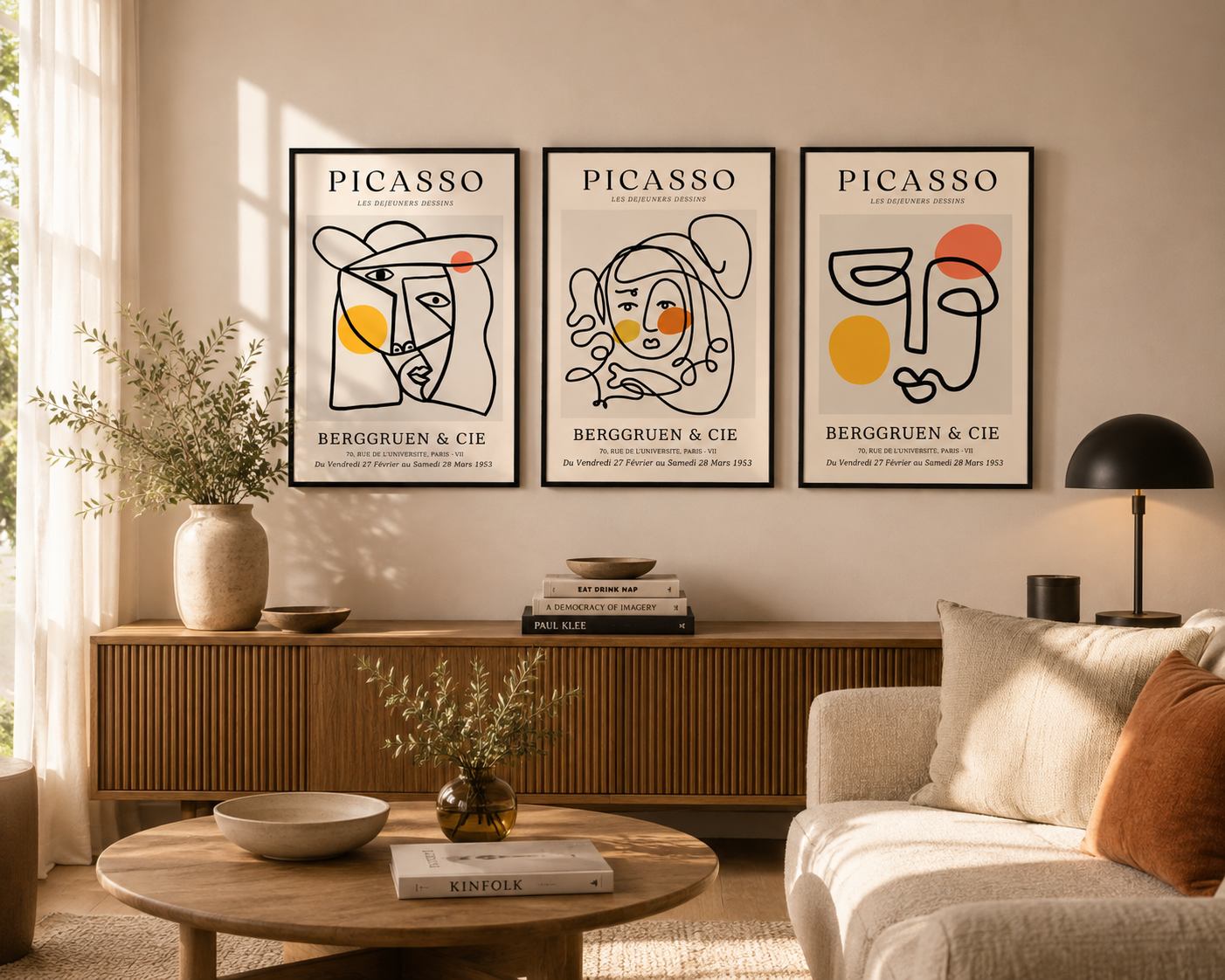 Picasso Les Déjeuners abstract portrait print set styled as a modern neutral gallery wall