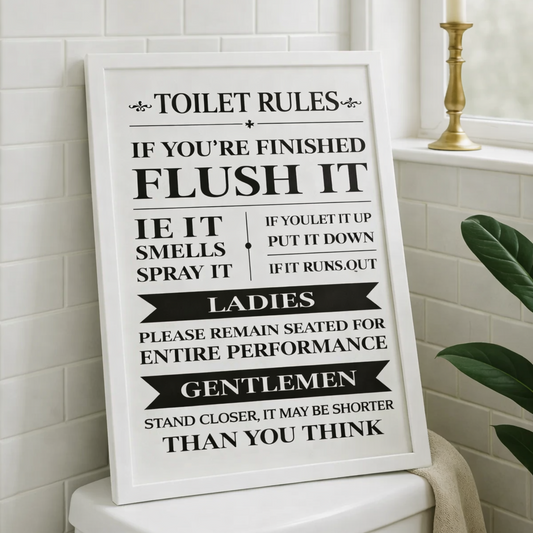 Funny Toilet Rules Wall Art Print