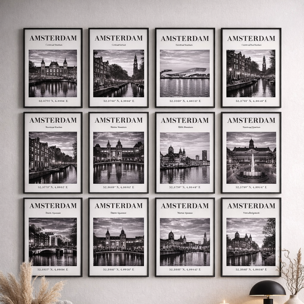 Amsterdam Jordaan Canal Monochrome Poster