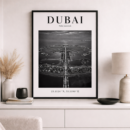 Dubai Palm Jumeirah Aerial Monochrome Poster