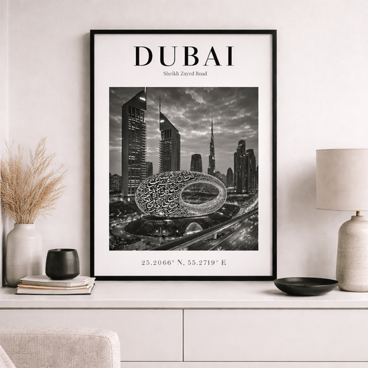 Dubai Sheikh Zayed Road Monochrome Poster