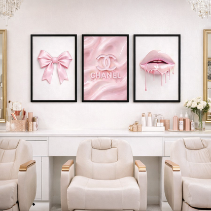 Set of 3 Pink Bows Lips Chanel Print