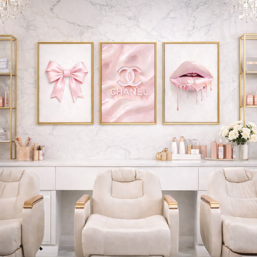Set of 3 Pink Bows Lips Chanel Print