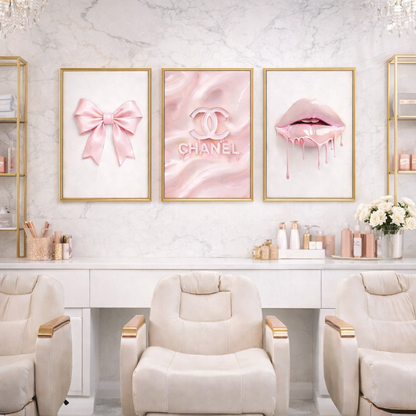Set of 3 Pink Bows Lips Chanel Print