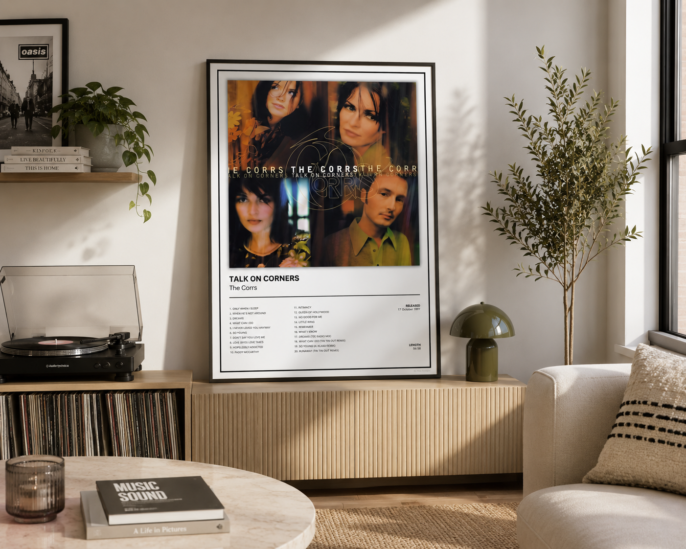 The Corrs Talk On Corners album artwork wall print creating a stylish music-inspired gallery space.