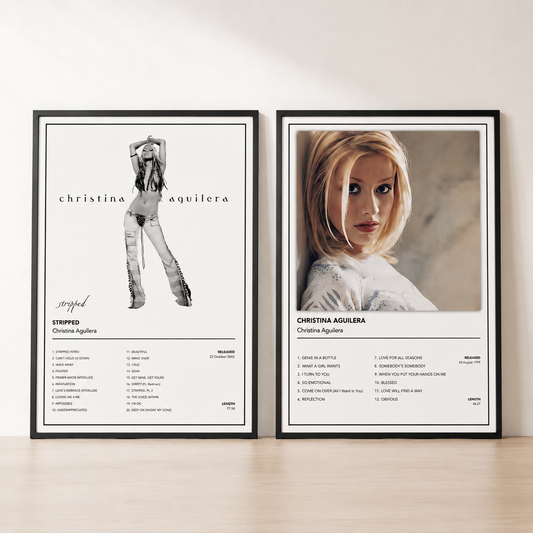 Main Image: Christina Aguilera album print collection showing Stripped and debut album options. Choose one individual music wall art print.
