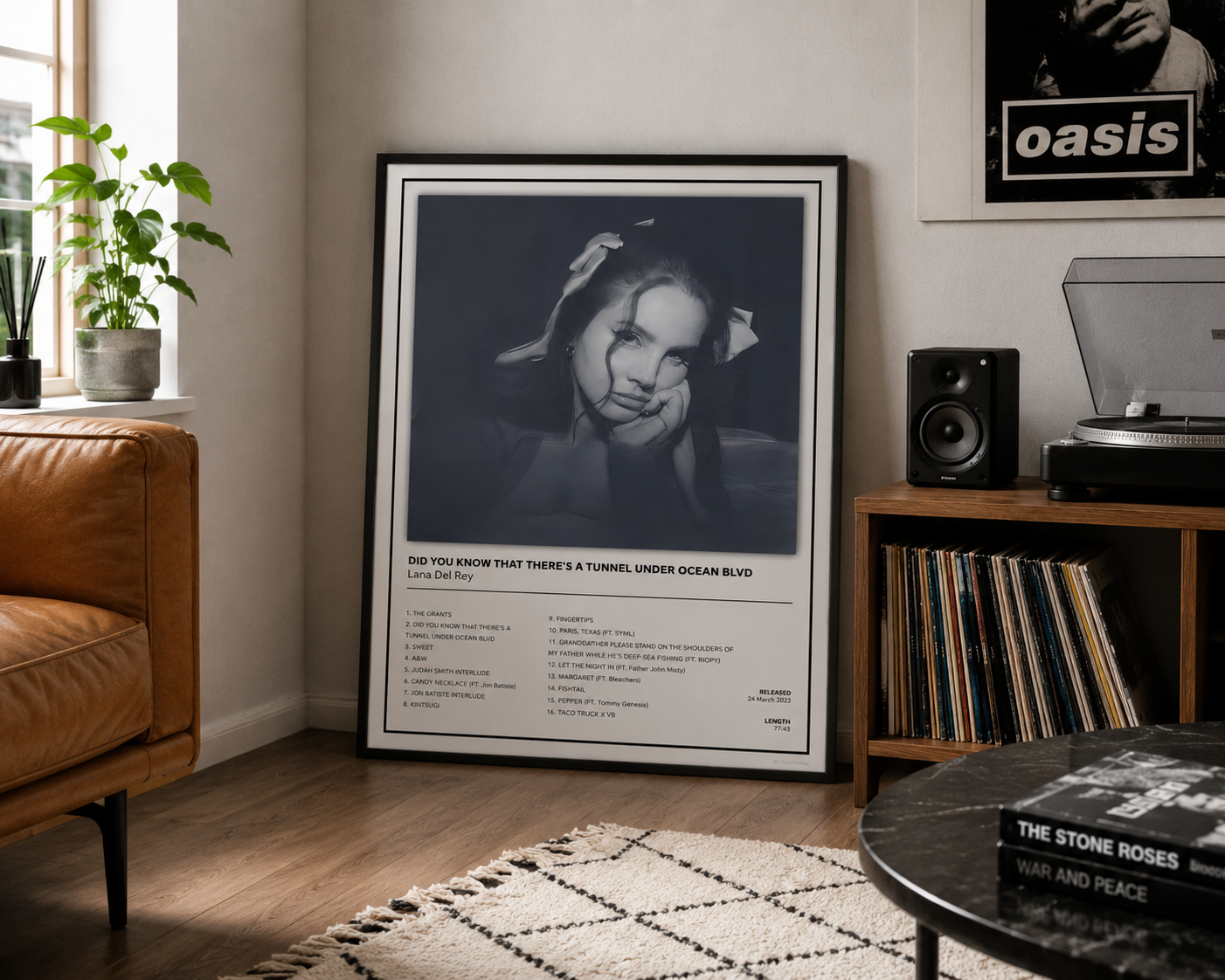Lana Del Rey monochrome album artwork wall print creating an elegant music-inspired gallery wall.