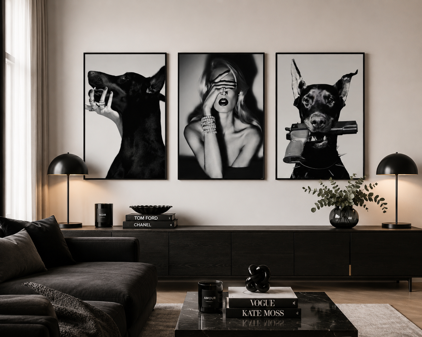 Set of 3 Luxury Monochrome Wall Art Prints