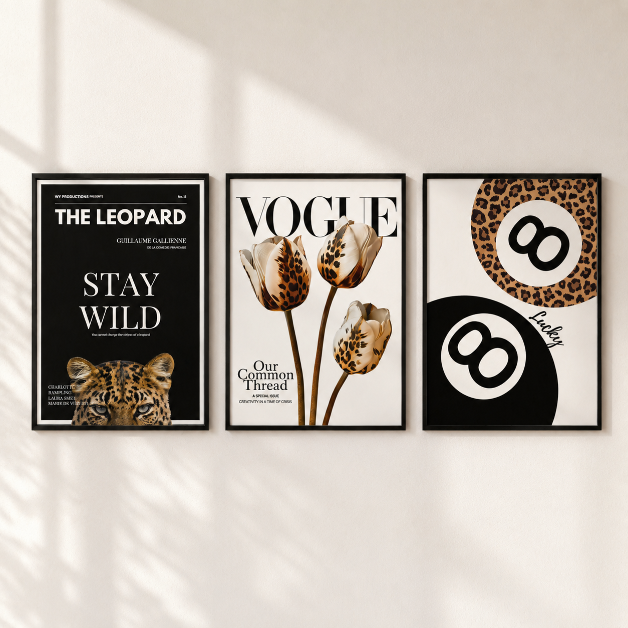Leopard Wall Art Set of 3 | Vogue Fashion Prints | Luxe Neutral Decor