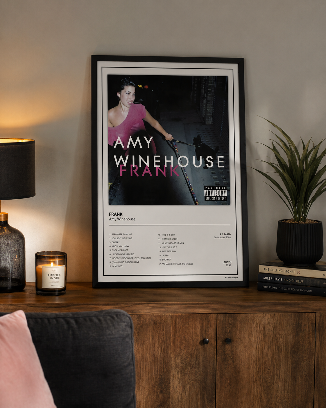 Amy Winehouse Frank inspired album cover print for soul, jazz and R&B fans, ideal for music rooms, living rooms, bedrooms and gallery walls.