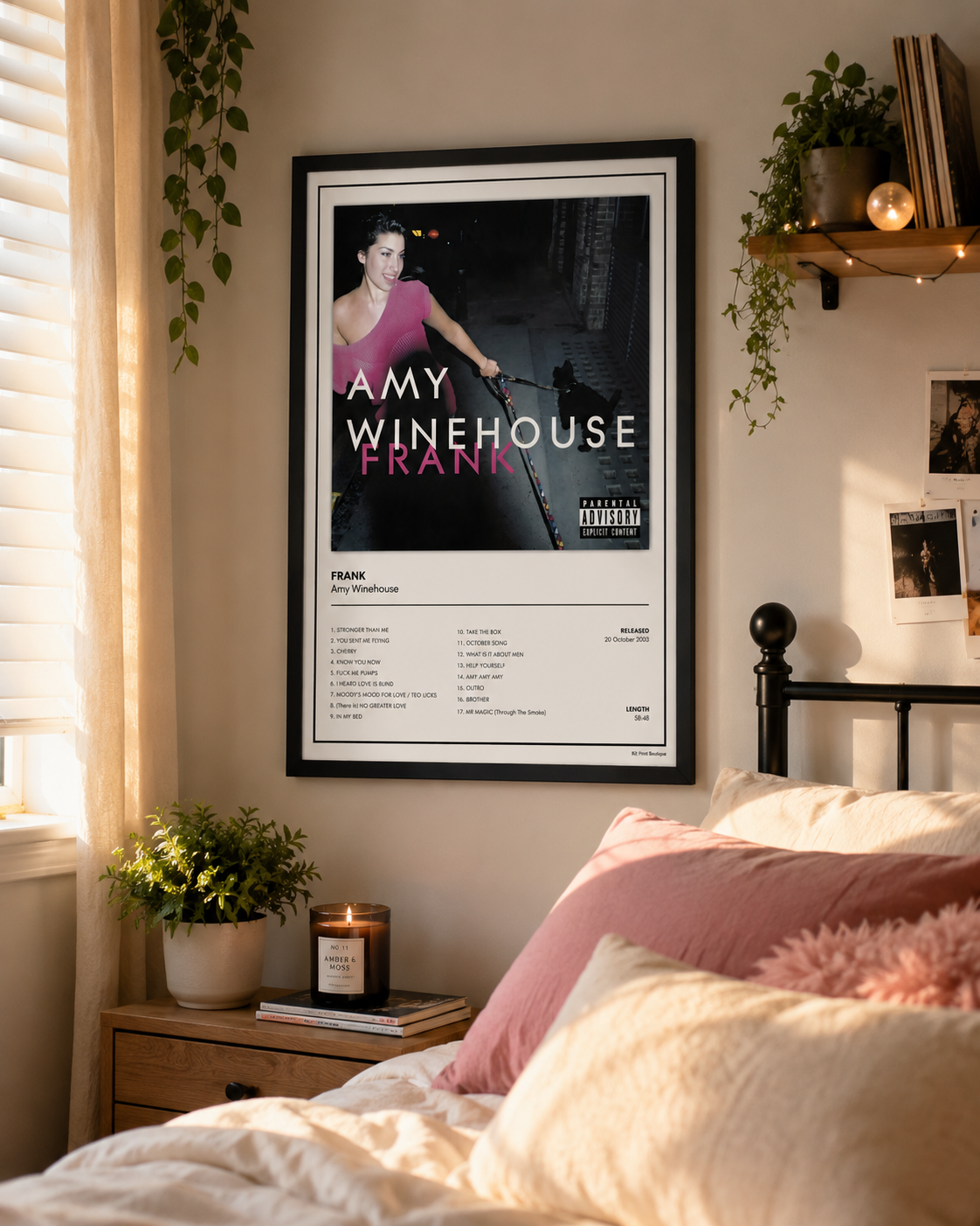 Amy Winehouse Frank album cover inspired premium music wall art print featuring the iconic debut album artwork, available as an unframed poster in A5, A4 and A3.
