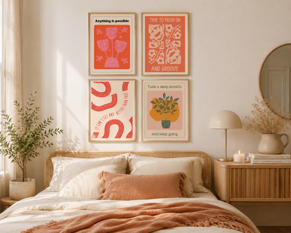 Retro Motivational Wall Art Set of 4