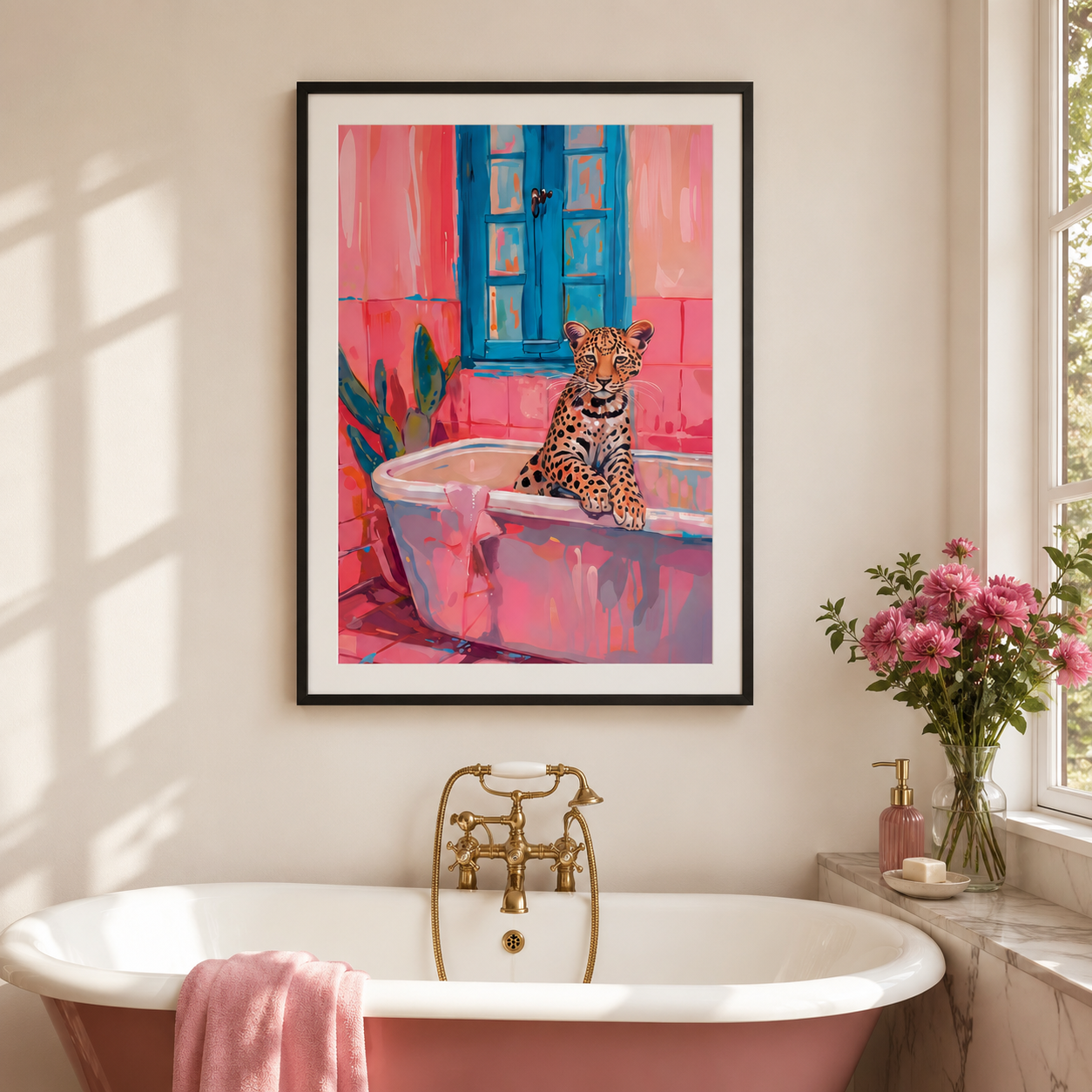 Pink Leopard Bathtub Wall Art