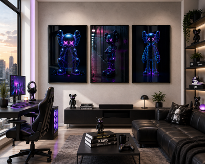 Neon KAWS Wall Art Set of 3