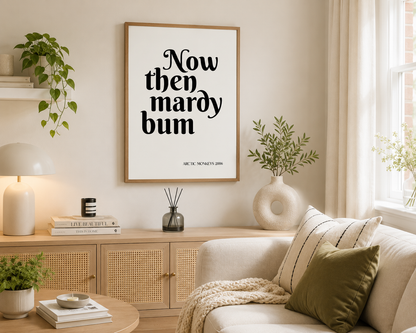Contemporary Arctic Monkeys inspired lyric wall art with bold typography, perfect for indie music lovers and modern home décor.