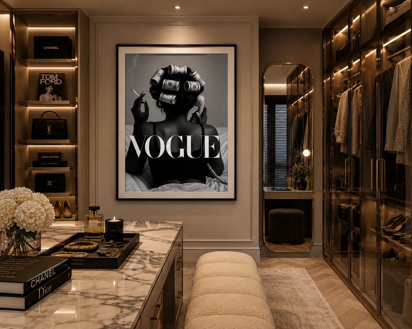 Monochrome fashion wall art for bedrooms and dressing rooms by KG Print Boutique.