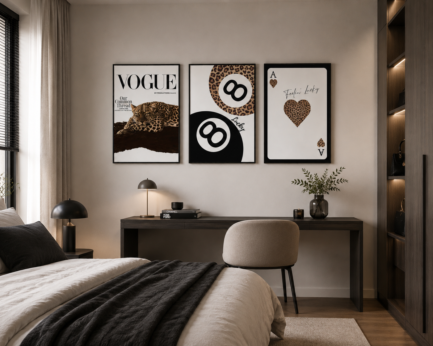 Luxury fashion wall art set perfect for bedrooms, dressing rooms and boutique hotel inspired interiors.