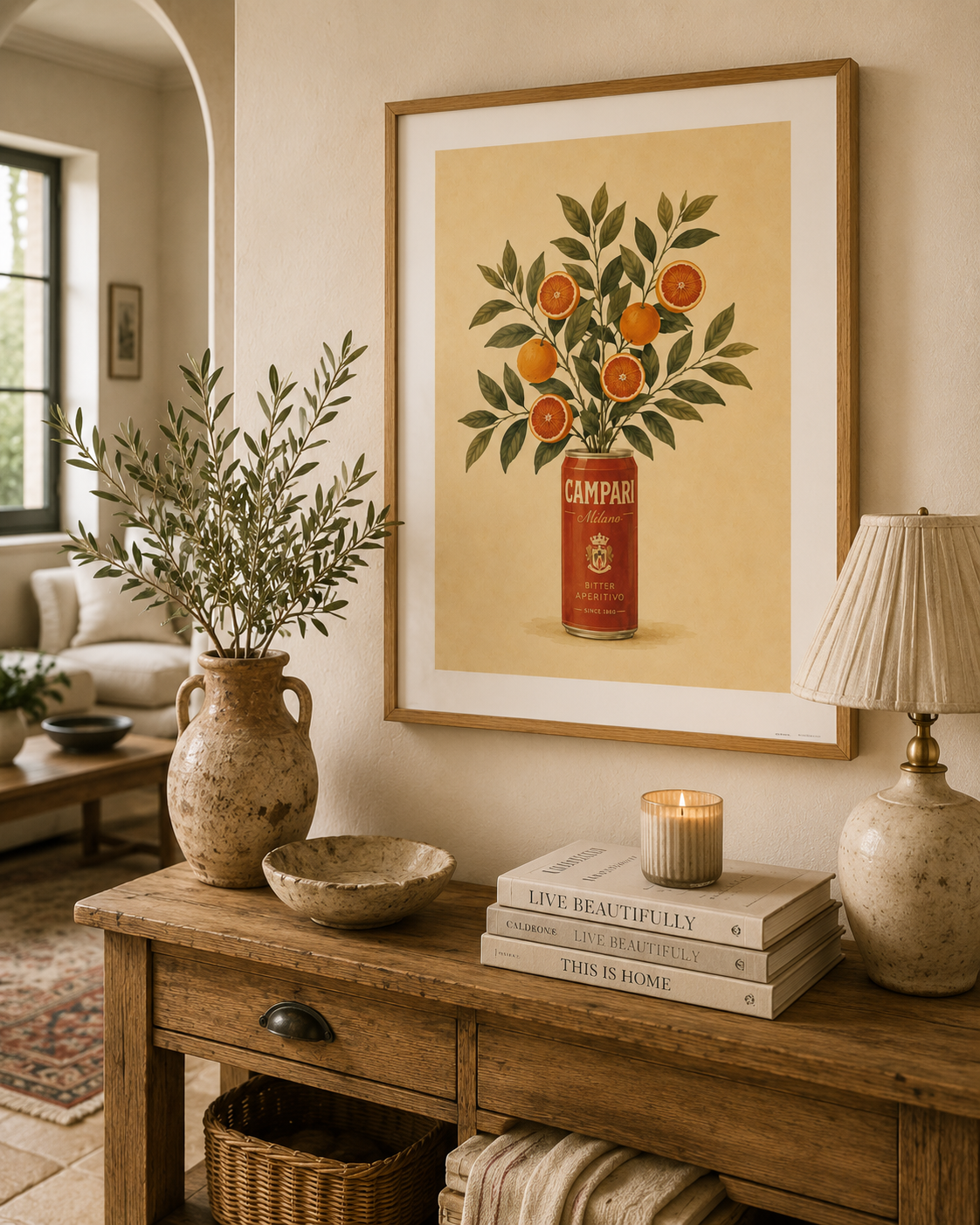 Mediterranean kitchen wall art inspired by Italian aperitivo culture and vintage botanical illustrations.