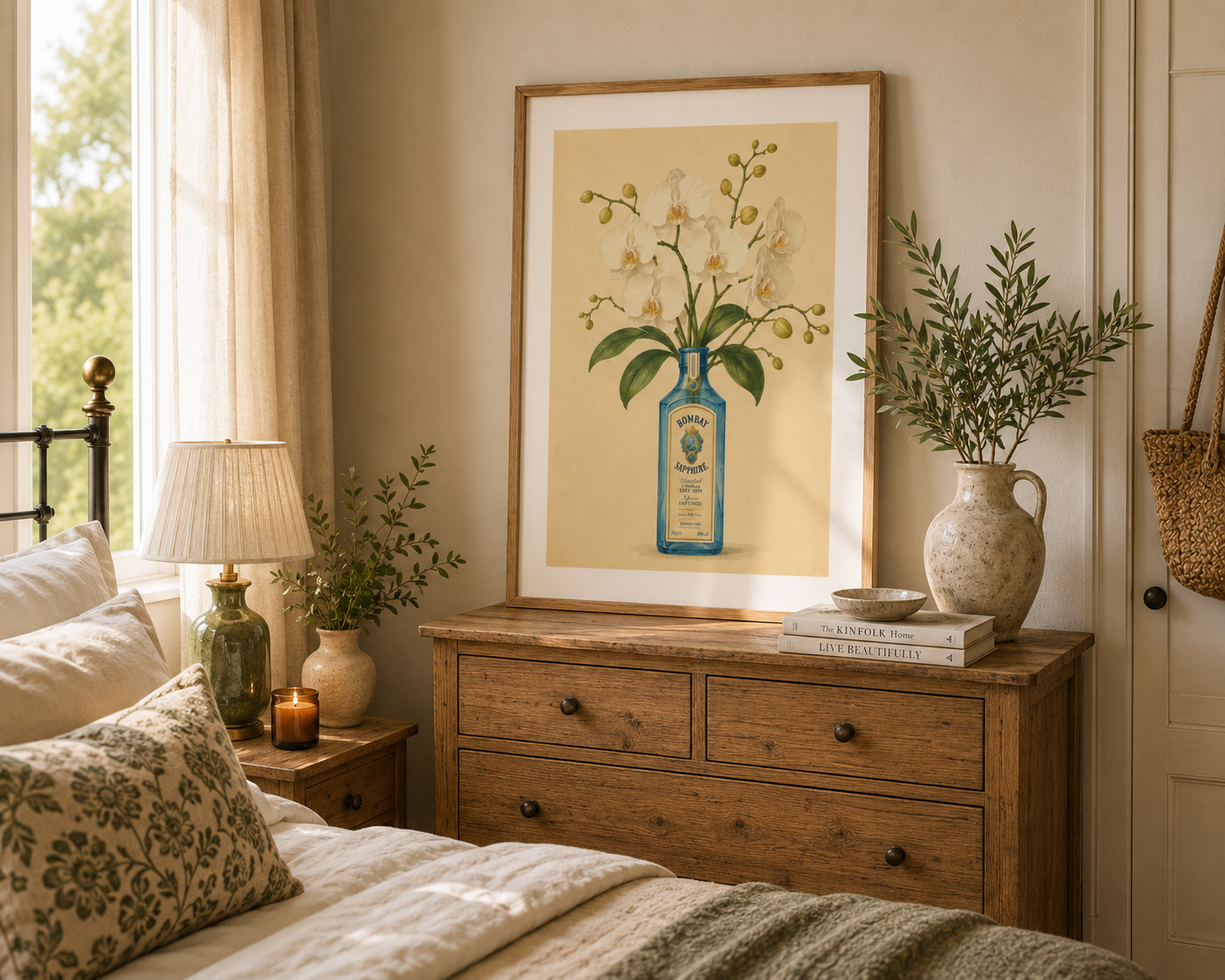 Mediterranean botanical gin print inspired by European boutique hotels and luxury home interiors.