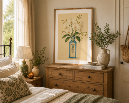 Mediterranean botanical gin print inspired by European boutique hotels and luxury home interiors.