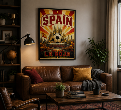 La Roja football poster inspired by Spanish football history and World Cup success