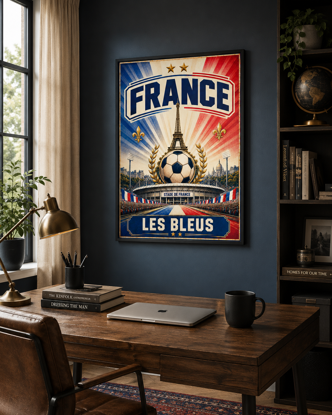 Les Bleus football poster featuring French football heritage and Stade de France artwork