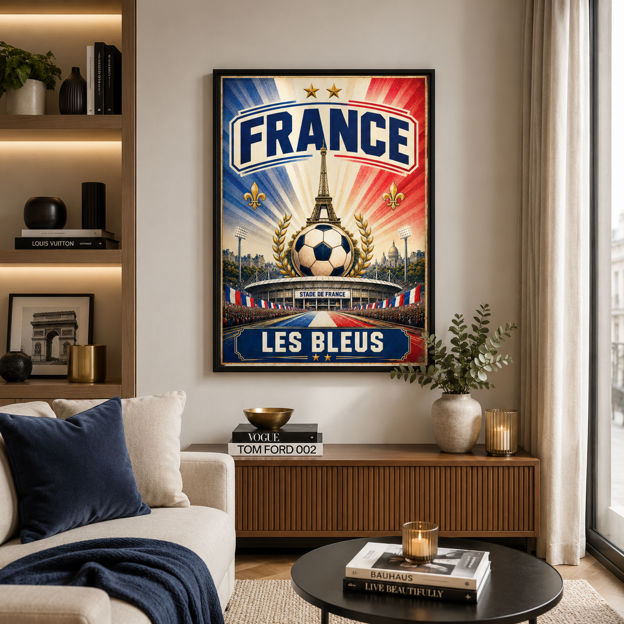 France World Cup football wall art print with blue white and red vintage sports design
