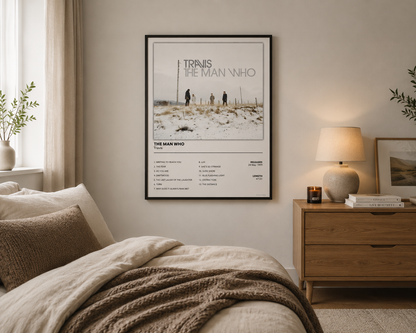 Minimalist Travis The Man Who wall art featuring album artwork and complete track listing.