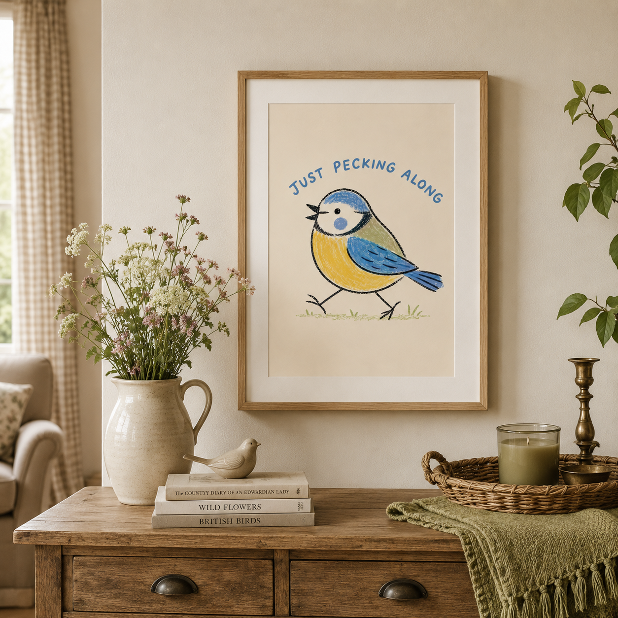 British garden bird print featuring hand drawn Blue Tit illustration
