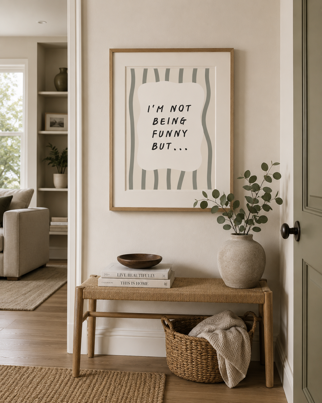 Contemporary Manchester quote wall art in light oak frame perfect for gallery walls and modern homes.