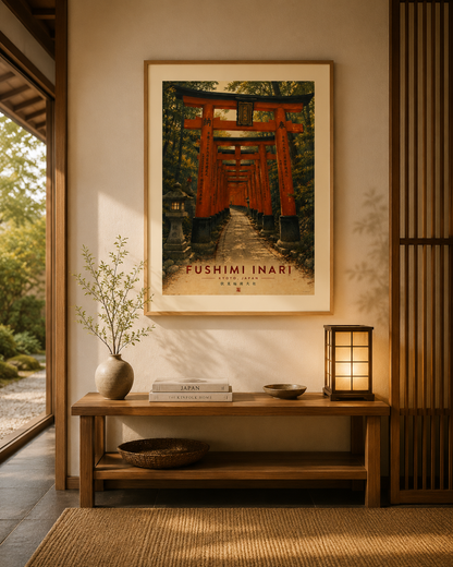 Japanese wall art print showing Fushimi Inari Shrine in Kyoto, Japan.
