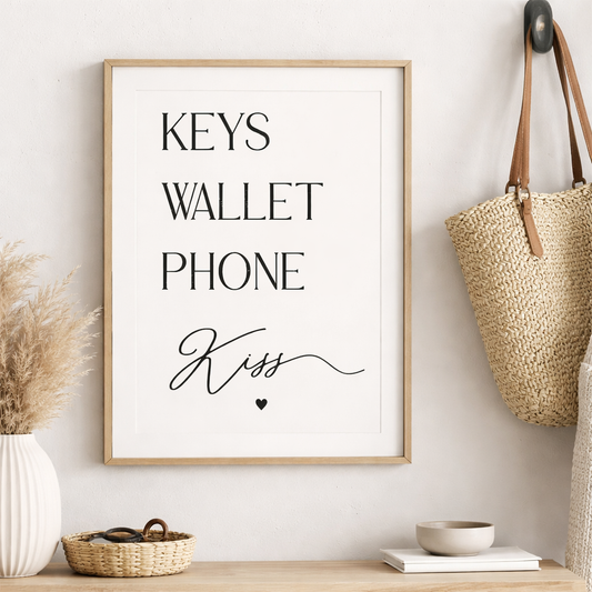 Keys Wallet Phone Kiss Wall Art Entryway Print