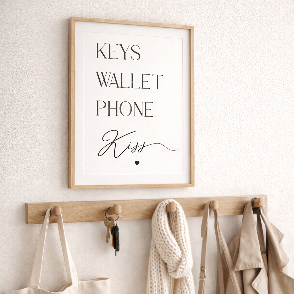 Keys Wallet Phone Kiss Wall Art Entryway Print