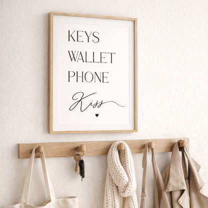Keys Wallet Phone Kiss Wall Art Entryway Print