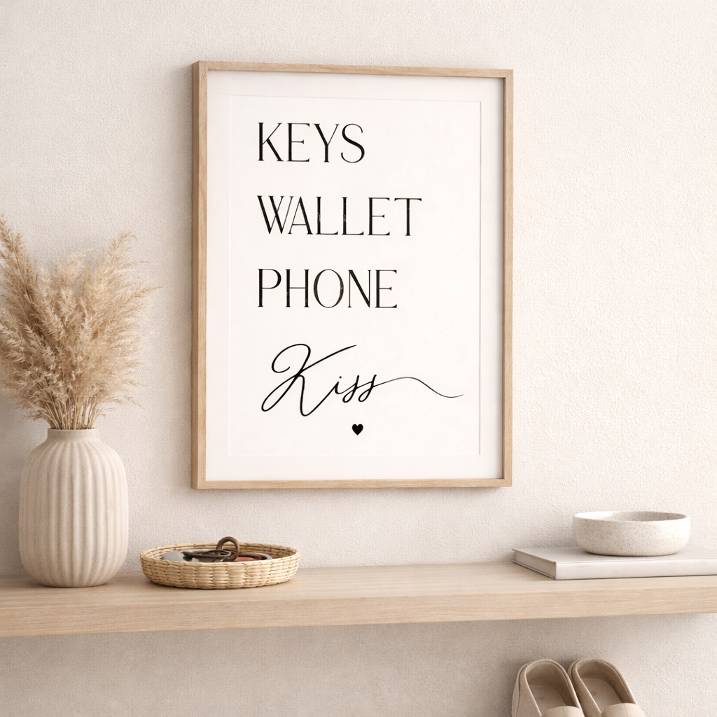 Keys Wallet Phone Kiss Wall Art Entryway Print