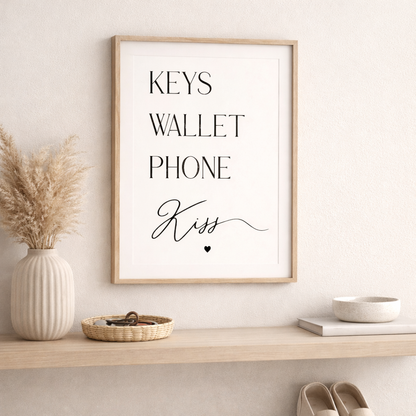 Keys Wallet Phone Kiss Wall Art Entryway Print