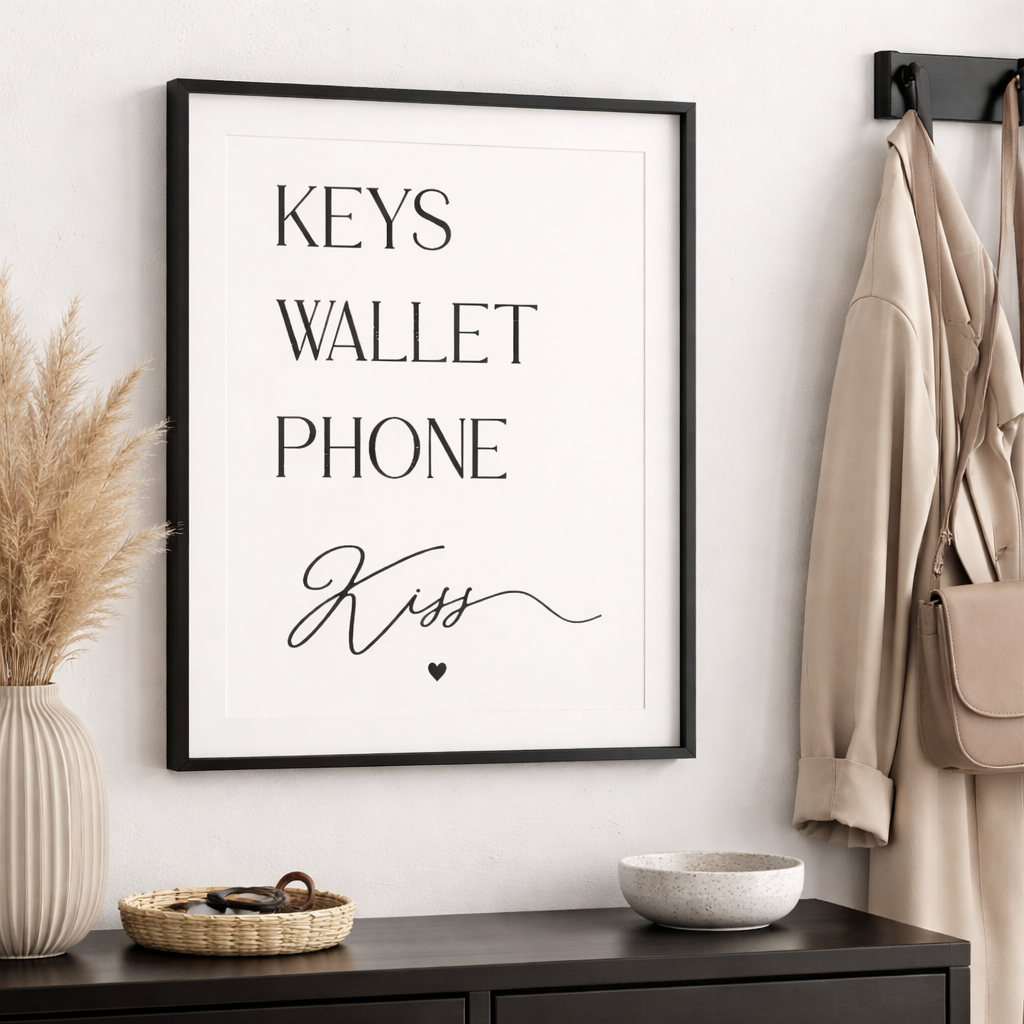 Keys Wallet Phone Kiss Wall Art Entryway Print