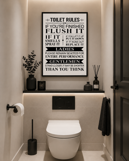 Funny Toilet Rules Bathroom Wall Art Print | Modern Bathroom Decor