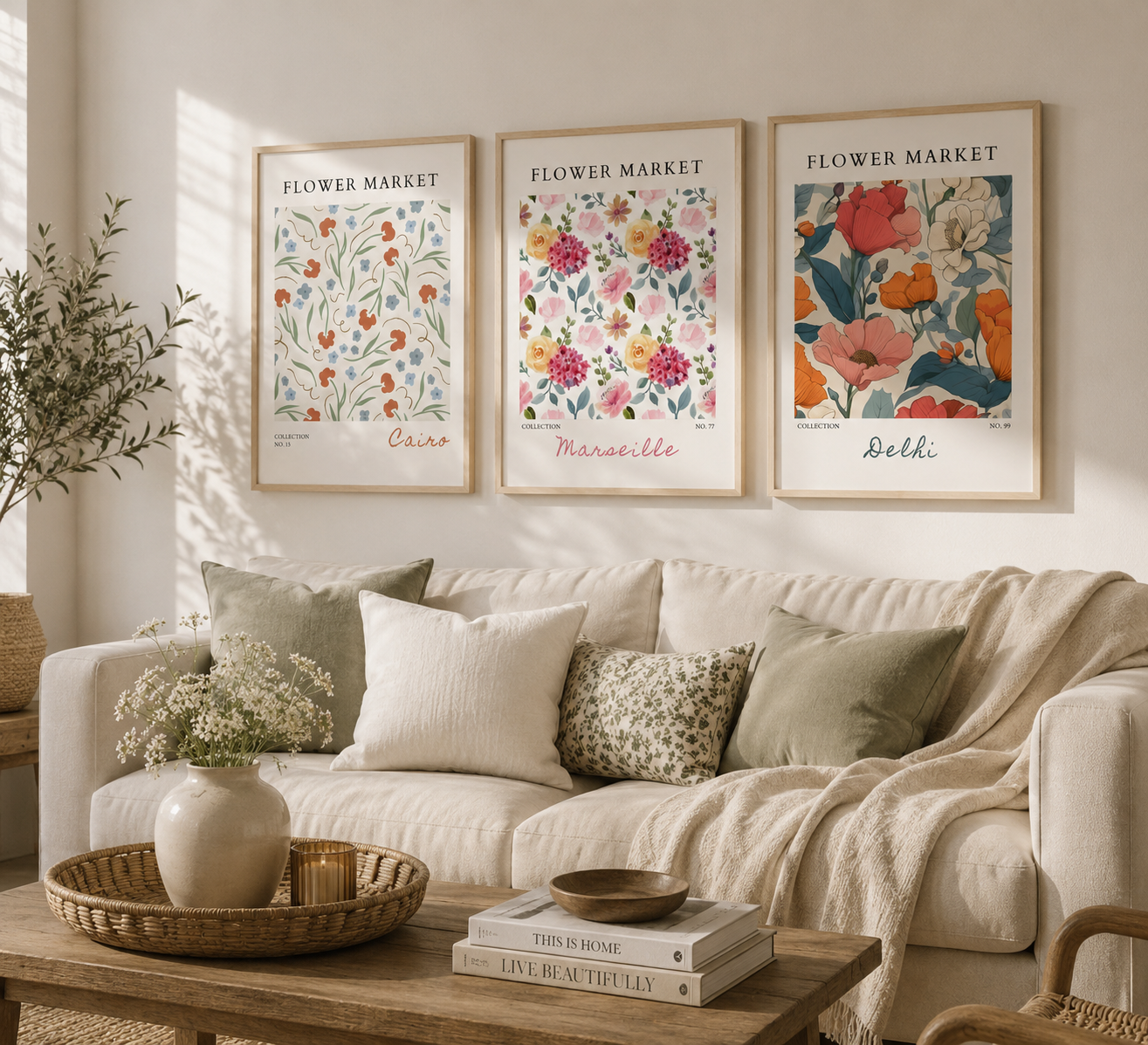 Flower Market Wall Art Set | Botanical Neutral Floral Prints