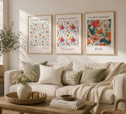 Flower Market Wall Art Set | Botanical Neutral Floral Prints