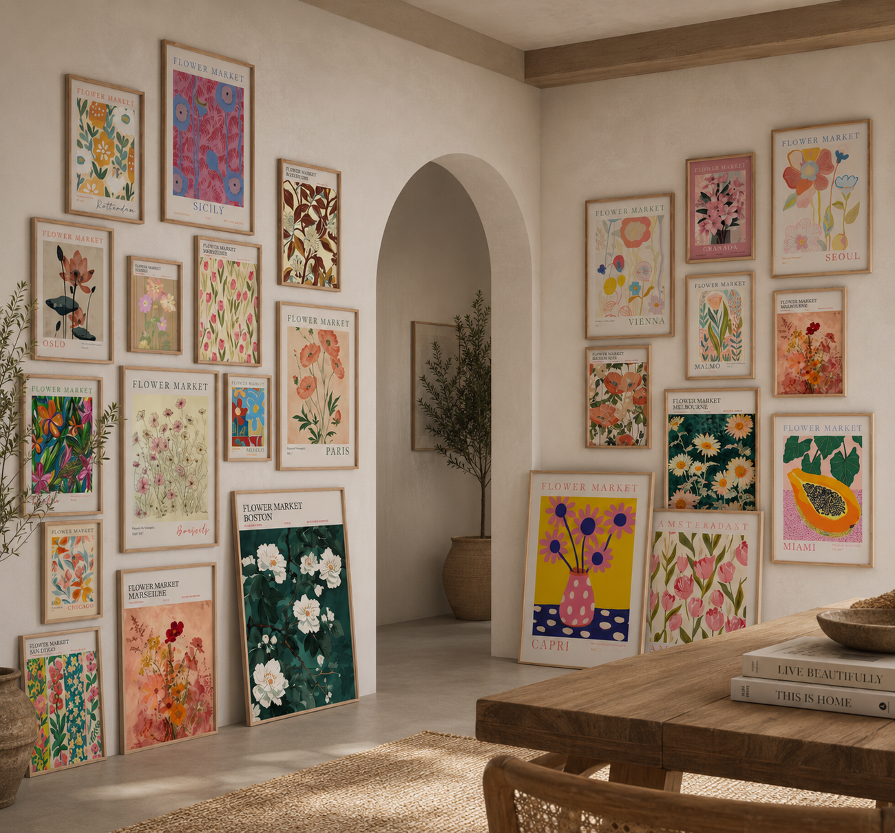 Blue Flower Market Wall Art Set | Botanical Floral Prints