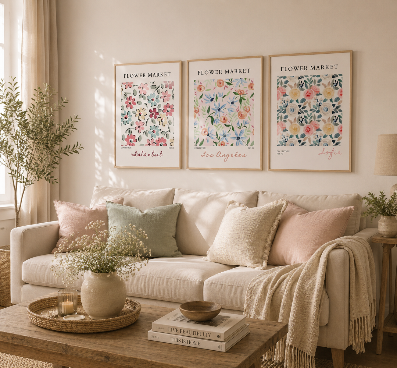 Pastel Flower Market Wall Art Set | Botanical Floral Prints