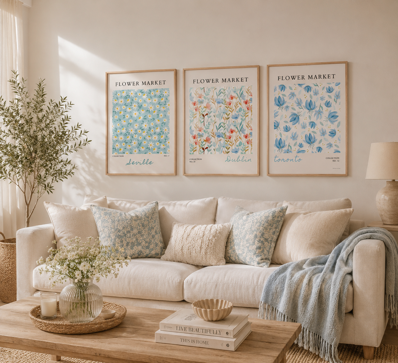 Blue Flower Market Wall Art Set | Botanical Floral Prints