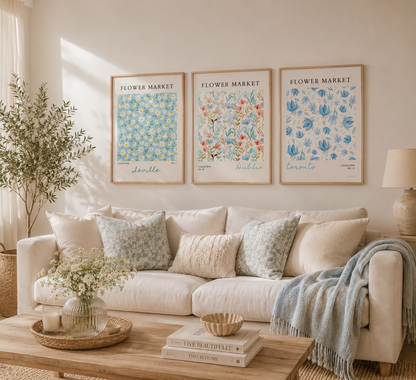 Blue Flower Market Wall Art Set | Botanical Floral Prints