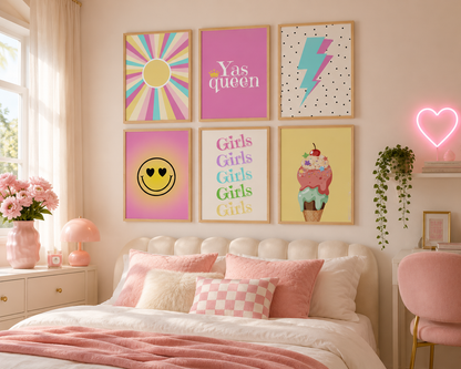 Pastel Preppy Wall Art Prints | Girly Retro Bedroom Poster Set