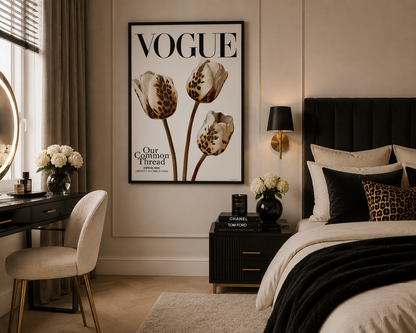 Leopard Tulip Vogue Wall Art | Luxury Floral Fashion Print | Neutral Glam Decor
